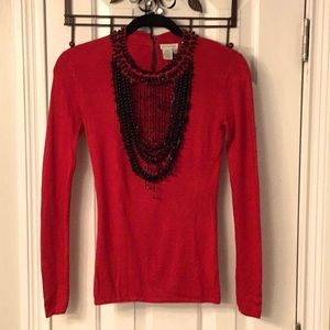Boston Proper Red Sweater w/ Black Embellishments